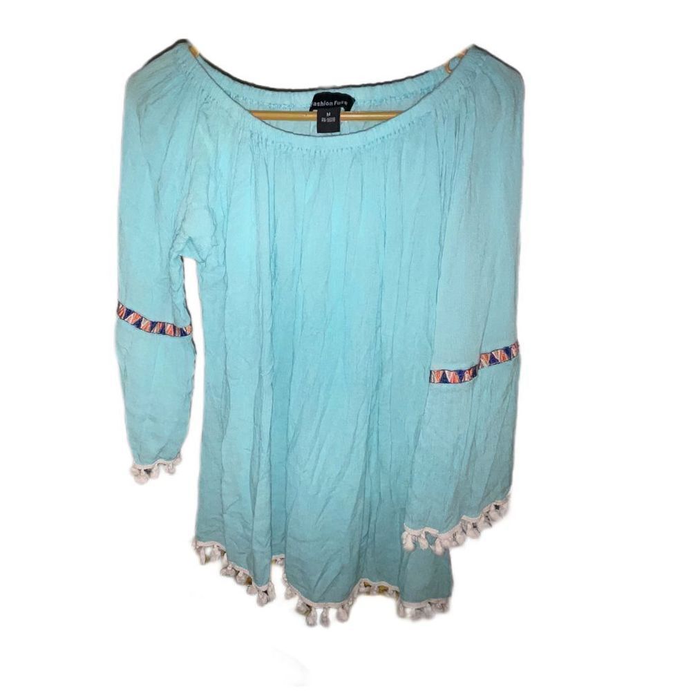 Fashion Fuse Aqua Off-Shoulder Sheer Dress Cover Up Women Size Medium